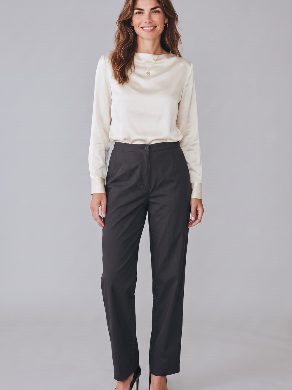 Talbots navy  Straight-Leg Dress Trousers -cotton silk blend